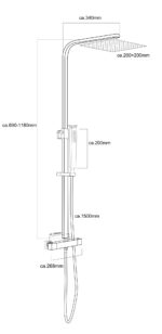Wiesbaden Rombo-Eco douche opbouwset + therm. kraan chroom - Afbeelding 2