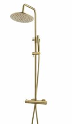 Wiesbaden Caral douche-opbouwset + therm. mengkraan geborsteld messing