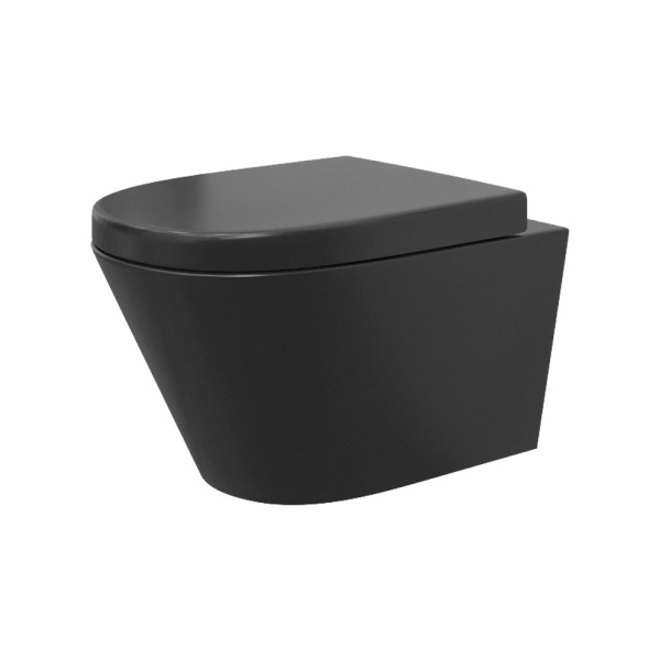 Stereo wandcloset rimless met Vesta toiletzitting softclose en quick release mat zwart