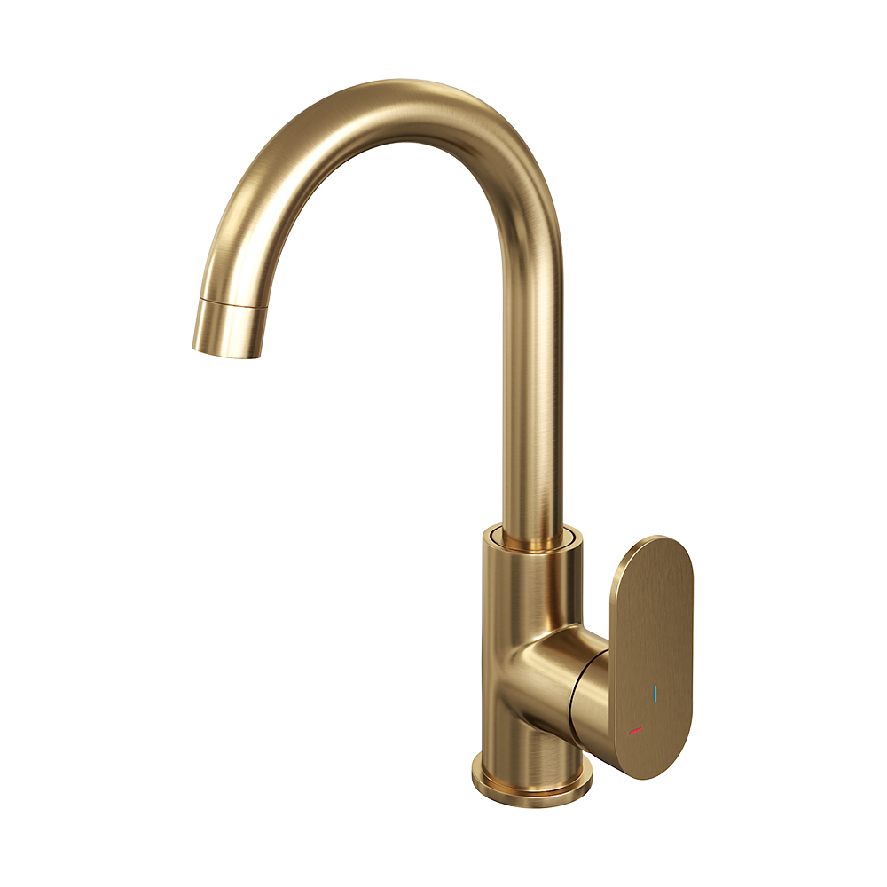 5-GG-003-R1 Brauer Gold Edition wastafelmengkraan ronde uitloop en brede hendel goud - Afbeelding 1