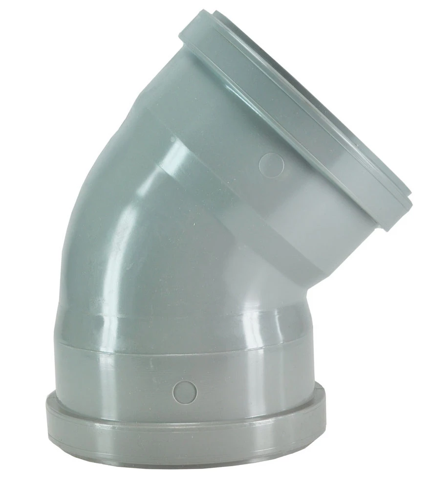 62.3506.jpg PVC Afvoerbocht 45gr. 2xmanchet grijs 110mm - Afbeelding 1