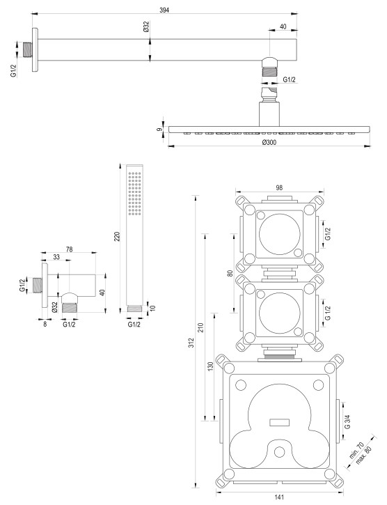 BRAUER5-GG-026-1 Brauer Black Edition doucheset rechte muurbuis en staafhanddouche 30 zwart - Afbeelding 4