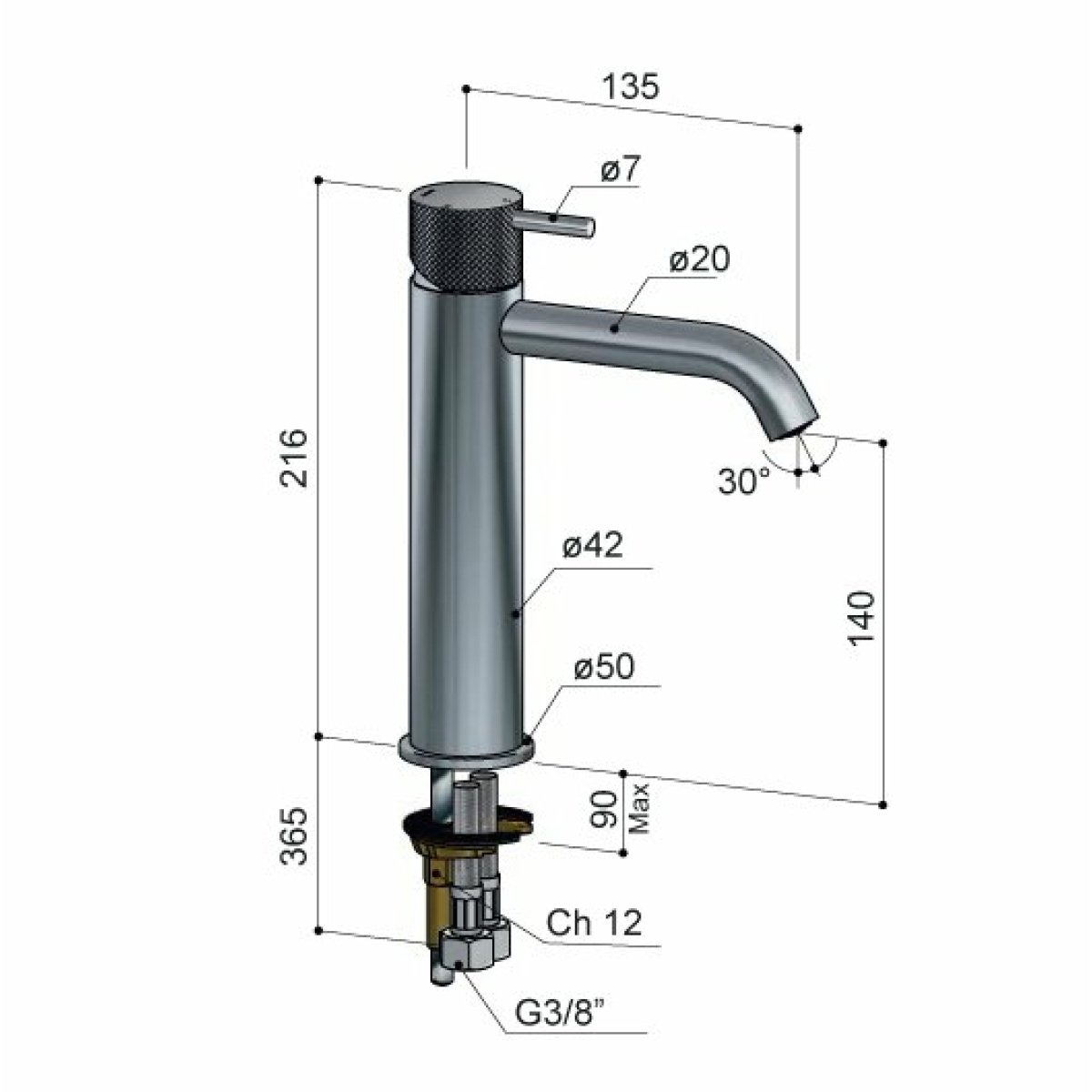 Hotbath Cobber X CX003MC wastafelmengkraan zonder waste geborsteld nikkel - Afbeelding 2