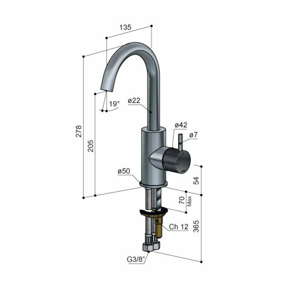 Hotbath Cobber X CX004 wastafelmengkraan met draaibare uitloop chroom - Afbeelding 2