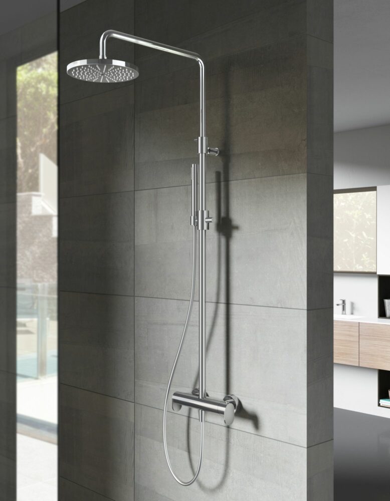 SDS8CR_01.jpg Hotbath Friendo SDS8 opbouw regendouche ronde handdouche 25 geborsteld nikkel - Afbeelding 1