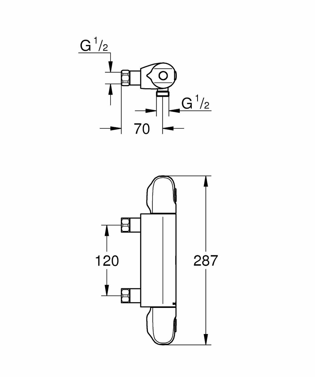 Grohe Grohtherm 1000 New douchekraan thermostatisch zonder koppelingen zonder omstel HOH=12cm ecojoy en volumegreep met ecobutton chroom - Afbeelding 5